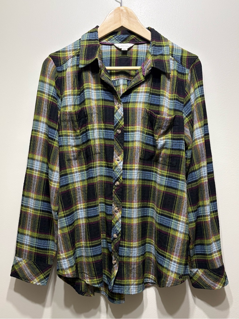 Northern Reflections Plaid Flannel Button Down Shirt Women’s Large Petite LP - Picture 8 of 8